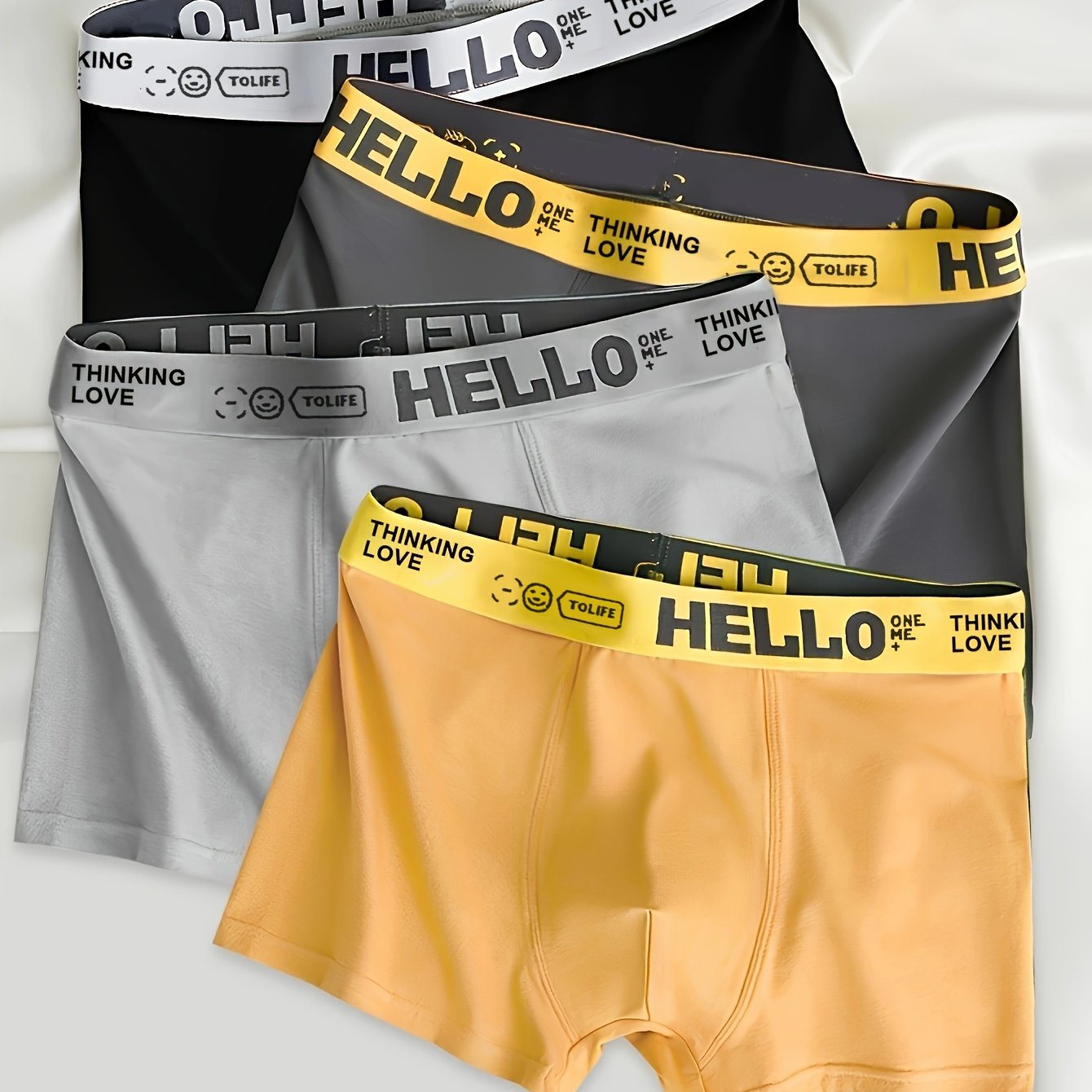 Men's Boxer Briefs Polyester Spandex Mid-Waist Solid Breathable Knit 4-Pack