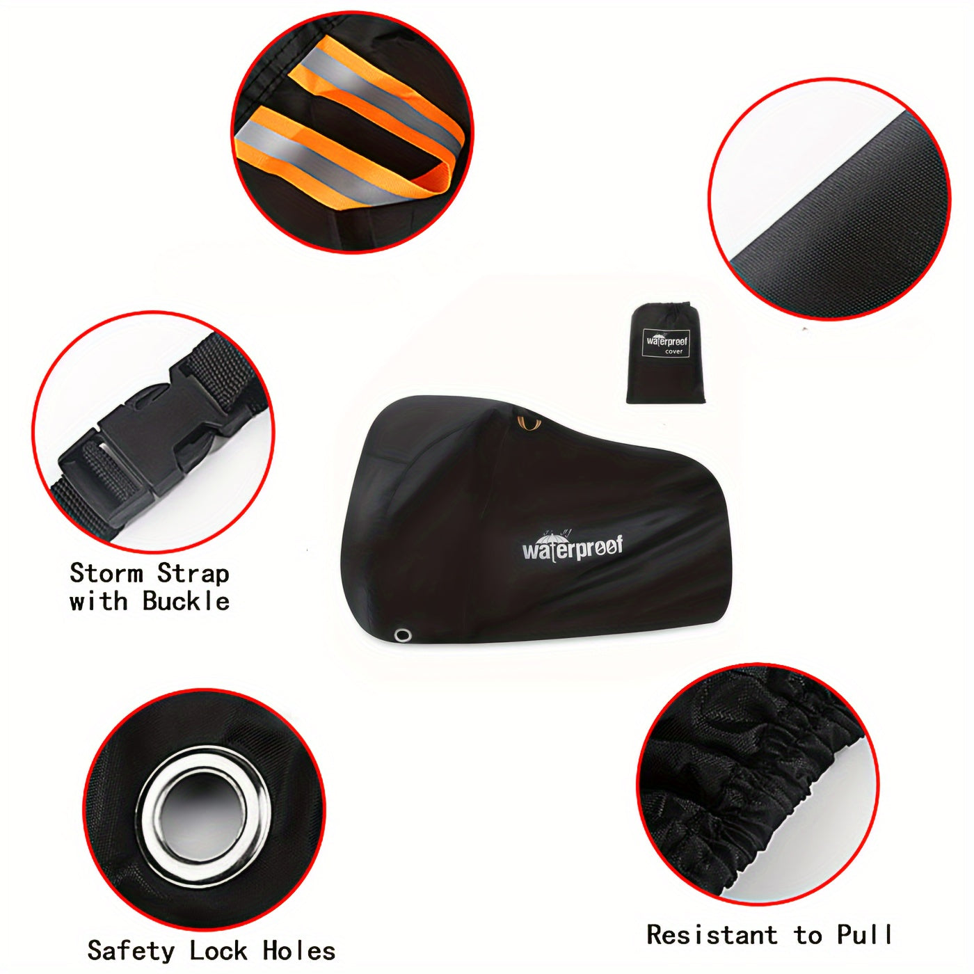 Всесезонный черный чехол для мотоцикла для улицы, защита от солнца и погодных условий, с отверстиями для замка