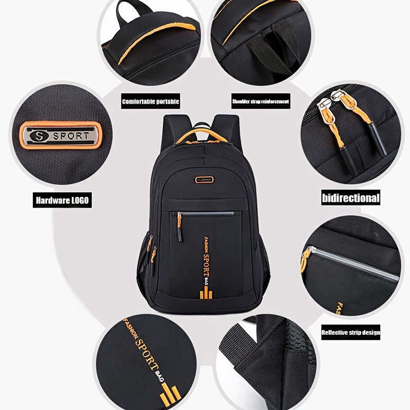 Mochila de nylon de 5 capas para hombres con correas para botella de agua para uso al aire libre y de negocios