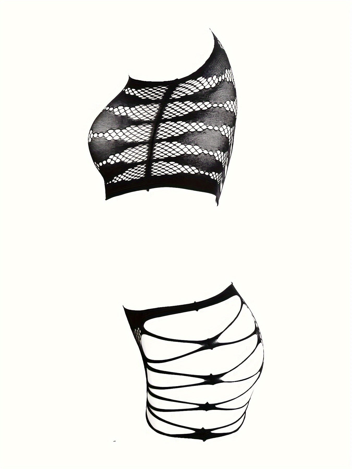 Black Lace Bodysuit and High-Waisted Shorts Set for Women