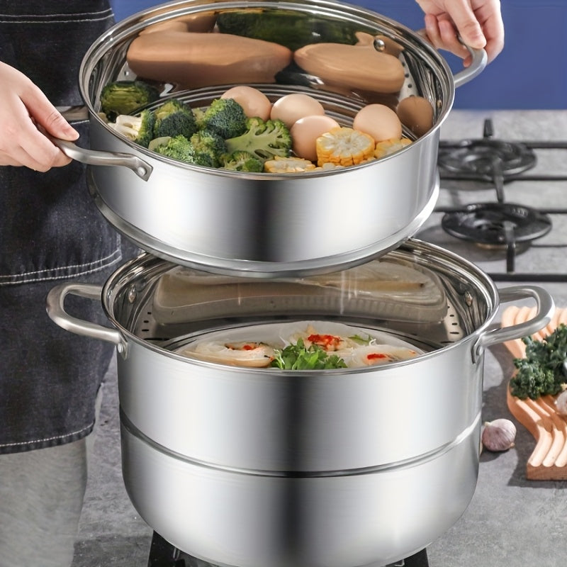 Large Capacity 3-Tier Stainless Steel Steamer for Vegetables Dumplings Seafood