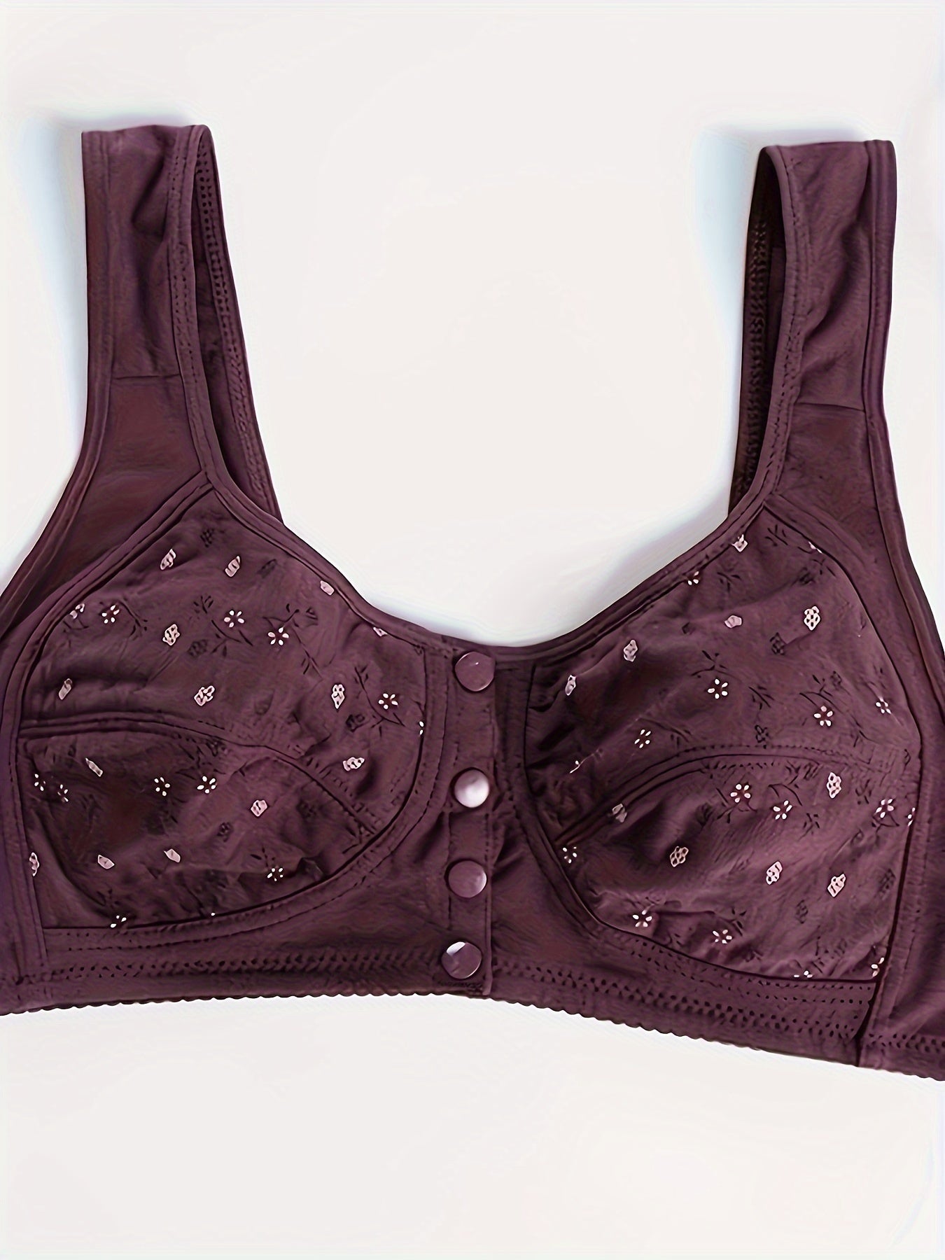 Plus Size Wireless Bras Set with Button Detail No Padding Random Print