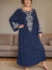Women's Plus Size Black Blue Bohemian Floral Nightgown with 3/4 Sleeves