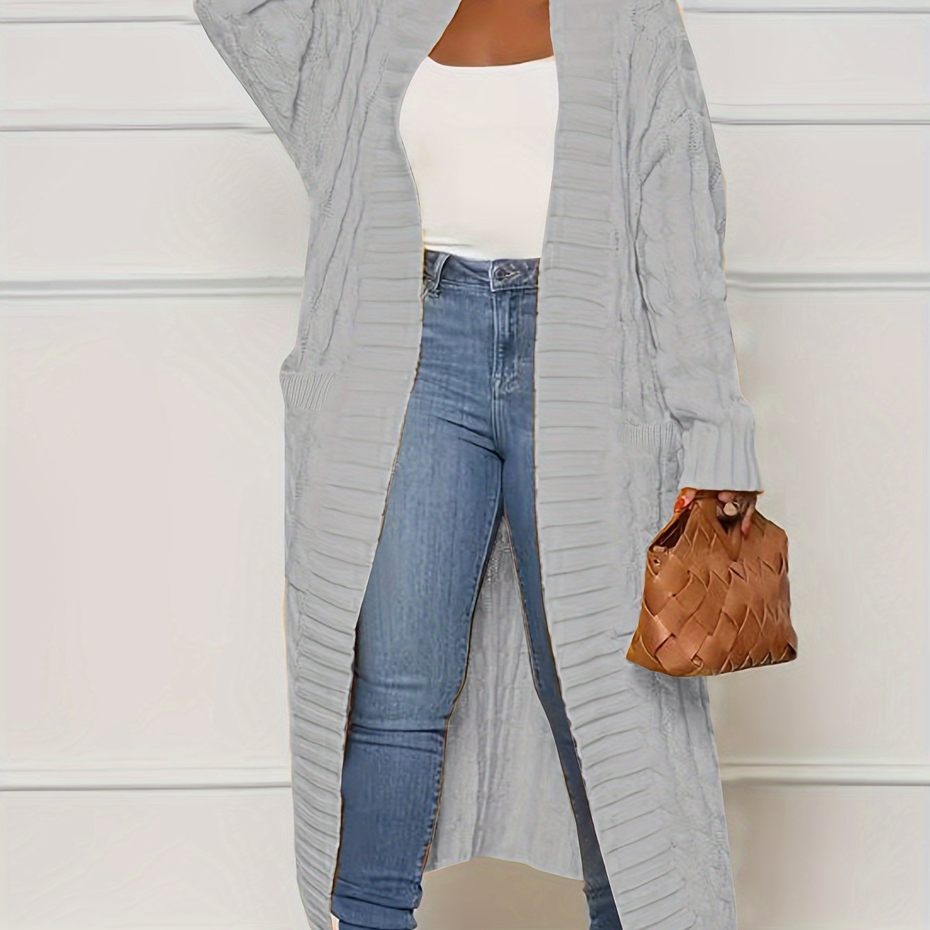 Женский оверсайз вязаный кардиган-пальто с длинным рукавом для осени и зимы, полиэстеровый свитер