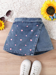 Girls' Denim Shorts with Daisy Flower Print for Summer Holiday Wear