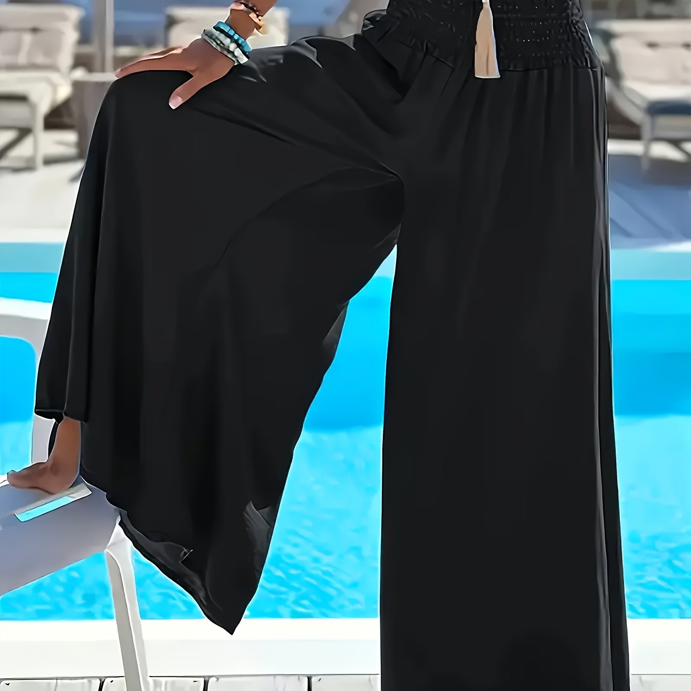 Plus Size Women's Wide Leg Pants Non-Stretch Solid Color High Waist