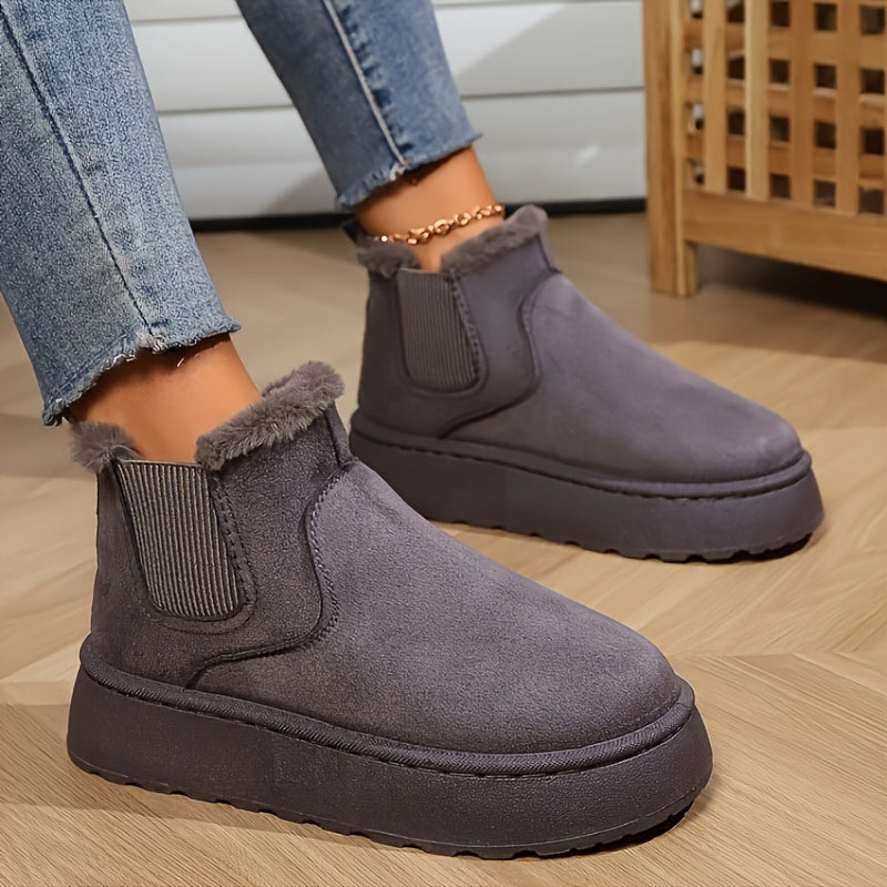 Women's Fleece Lined Fluffy Platform Winter Boots Non-slip Warm Shoes