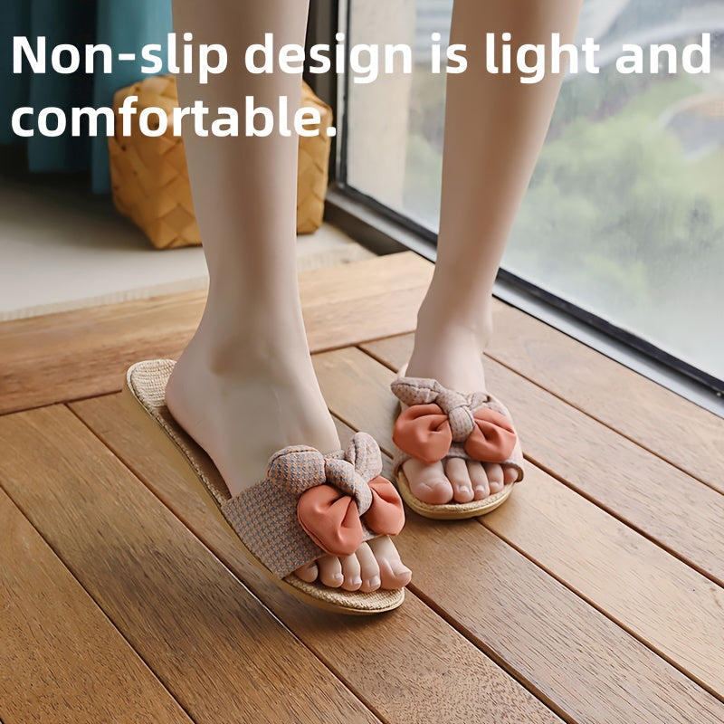 Women's Summer Slides Lightweight Woven Bow Indoor Outdoor Slippers Beige Black Red Green Orange