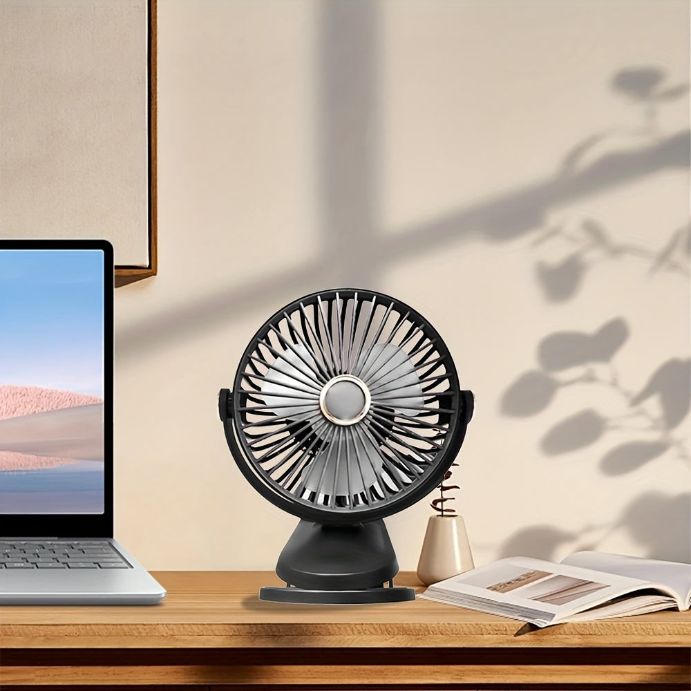 Portable Clip Fan with 2000mAh Rechargeable Battery and LED Light for Camping and Night Use