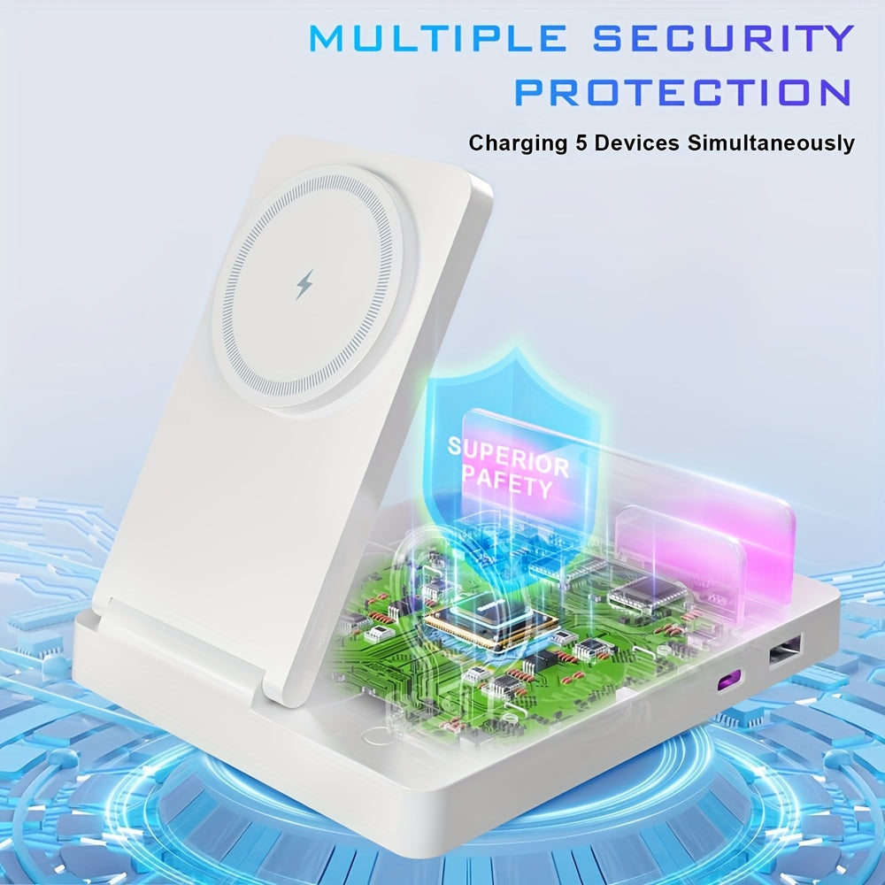 iPhone iPad Apple Watch AirPods Pro uchun 5-in-1 tezkor simsiz quvvatlantirish stantsiyasi