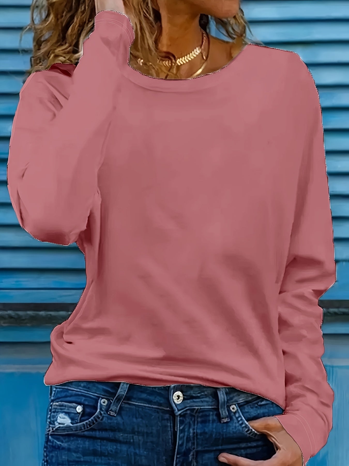 Women's Long Sleeve Cotton Crew Neck Tops - Solid Colors, Loose Fit, Fall Spring Ready