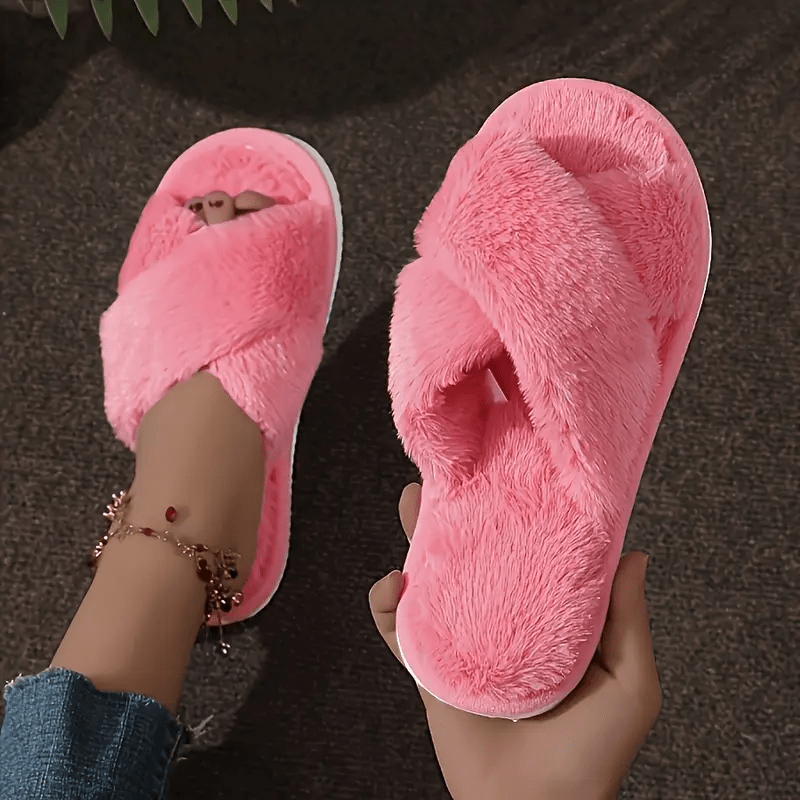 Women's Autumn Winter Plush Indoor Slippers Open Toe Soft Breathable