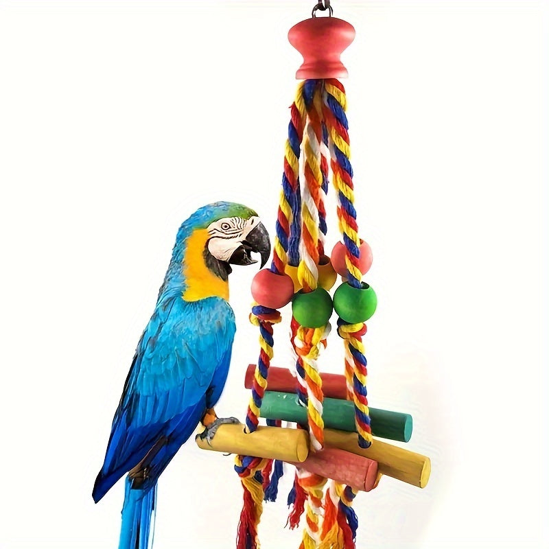 Colorful Wooden Bird Swing Toy with Bell for Small Birds Finches Budgies Conures Lovebirds