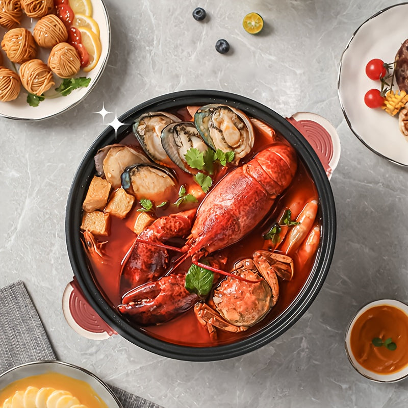 Однослойный красный электрический кастрюля для 1-2 человек, идеально подходит для домашних кухонь, общежитий и автодомов. Европейская стандартная вилка, батареи не входят в комплект.