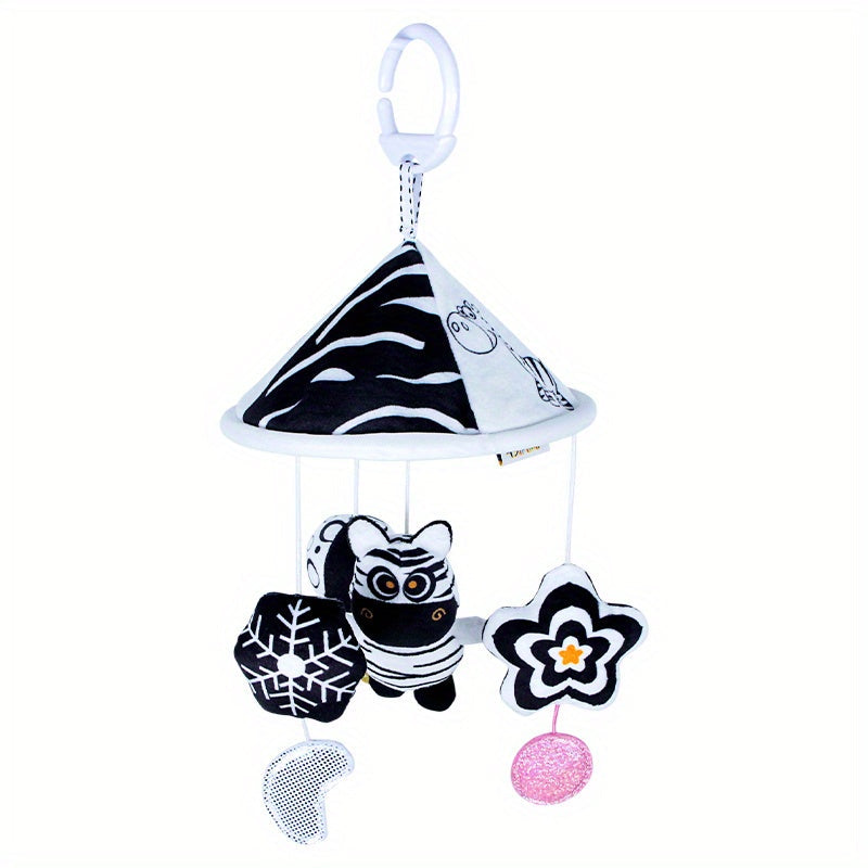Baby Toy Car Hanging from Stroller with Black and White Animal Wind Chimes and Umbrella Bed Bell