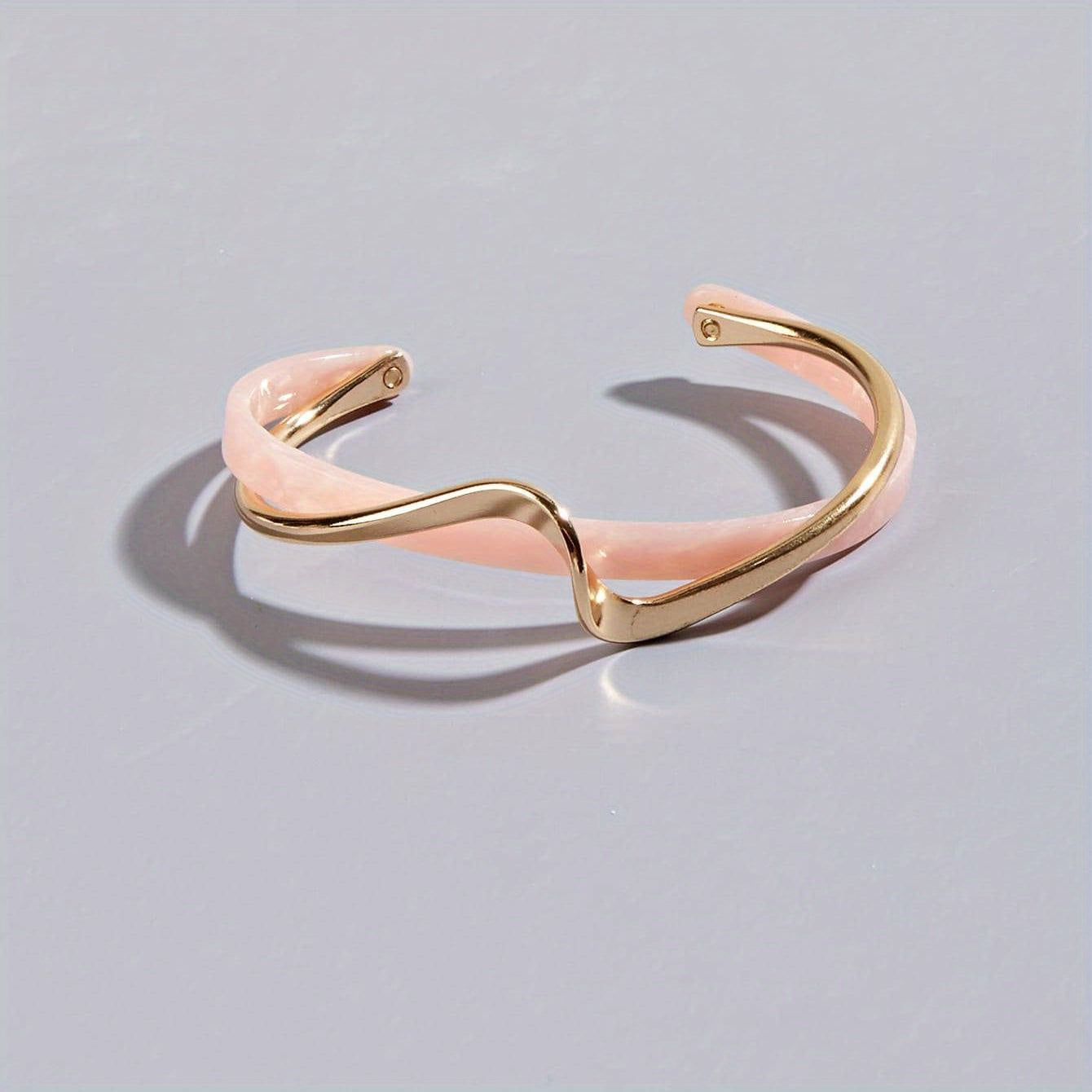Women's Gold Plated Wave-Shaped Cuff Bangle with Faux Pearl Inlay