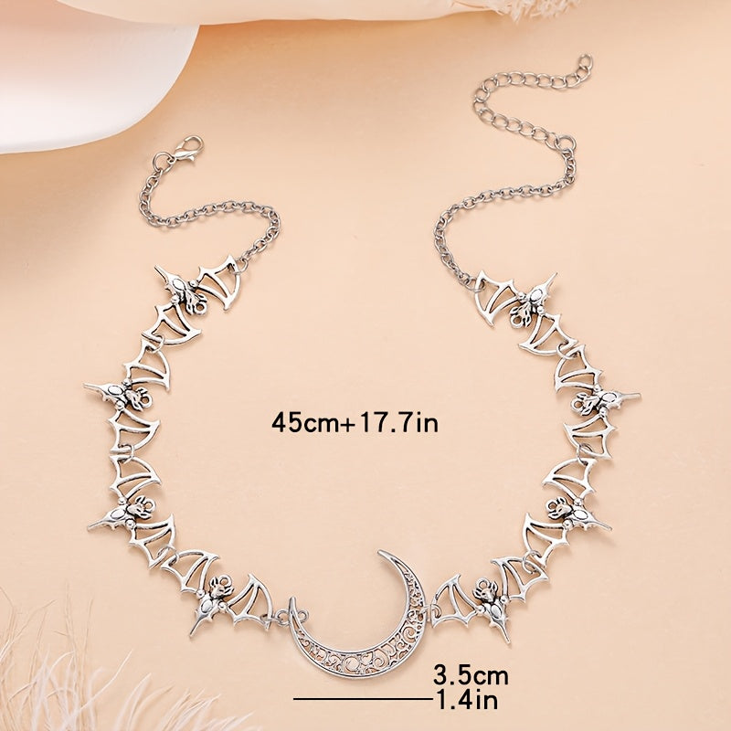 Stainless Steel Crescent Moon Bat Choker Necklace Punk Style for Women