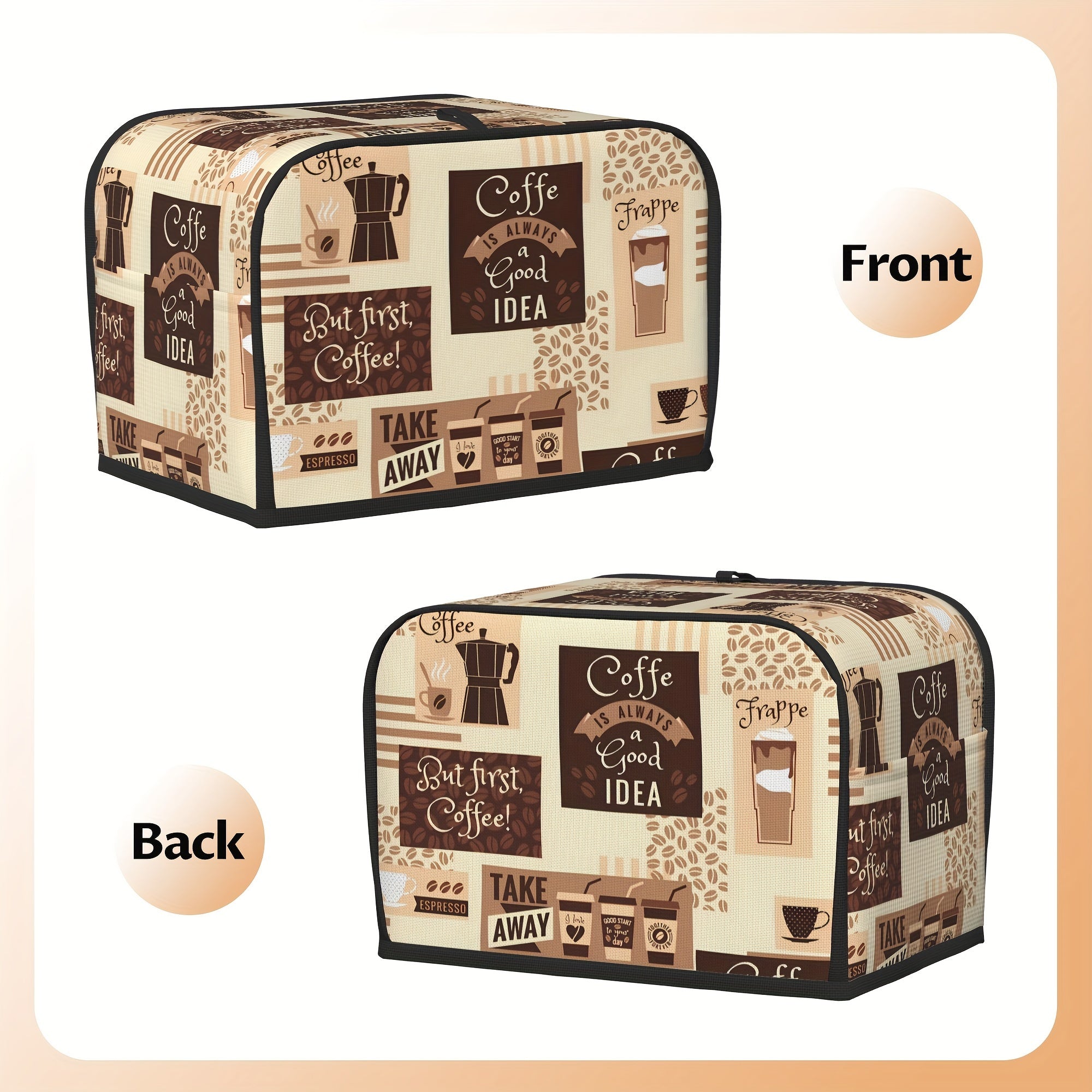 Coffee Themed Toaster Oven Dust Cover Washable Durable Kitchen Appliance Protector 2 or 4 Pack