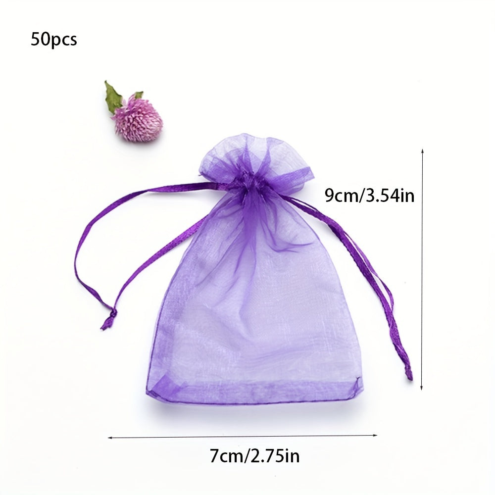 Turli xil binafsha organza sovgʻa zargarlik buyumlari chizilgan sumkalar 50 dona