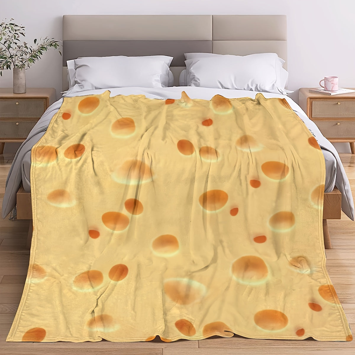 Cheese Print Flannel Blanket Classic Yellow for All Seasons Home Use