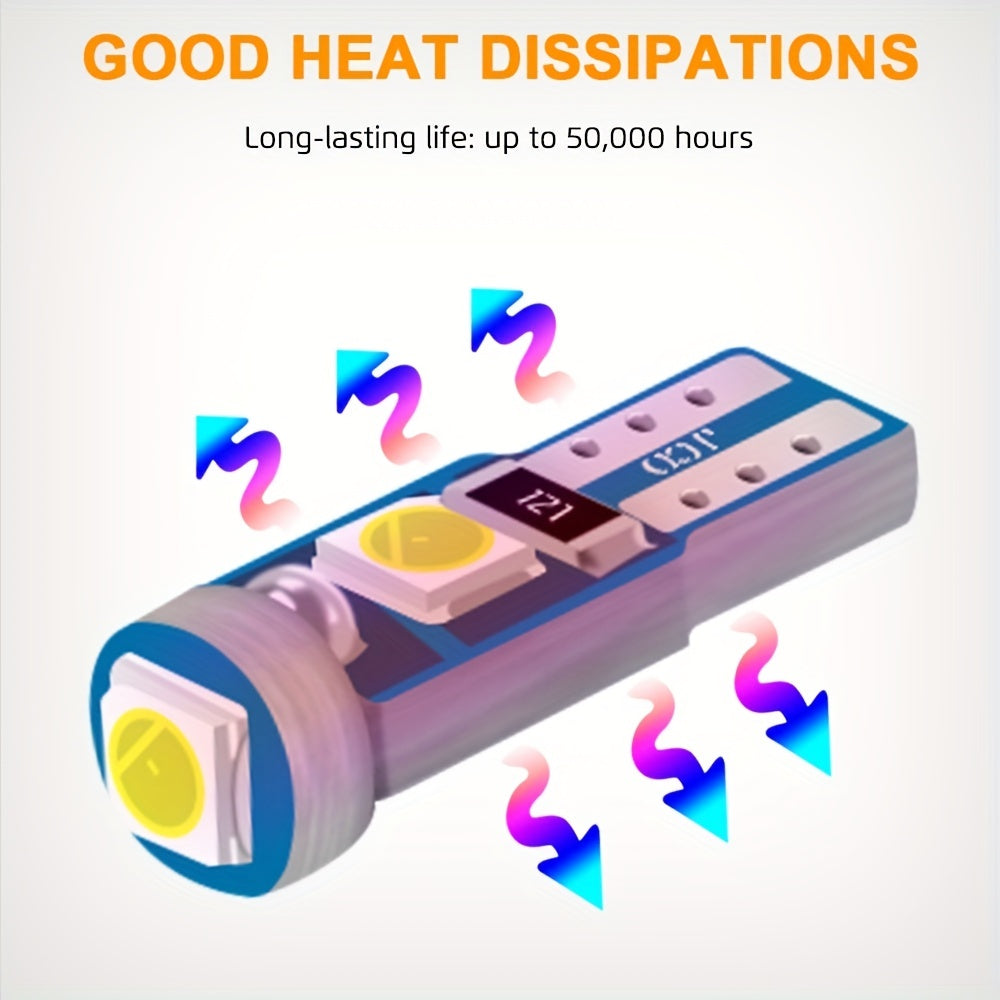 10 piezas de luces LED T5 para tablero de coche, lámpara interior, 12V, blanco brillante