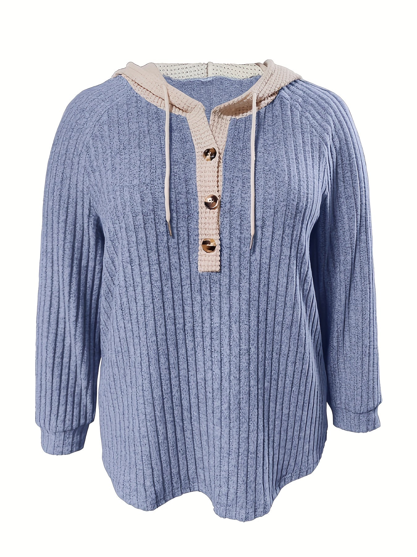 Women's Plus-Size Hooded Sweatshirt with Ribbed Cuffs and Contrast Lining