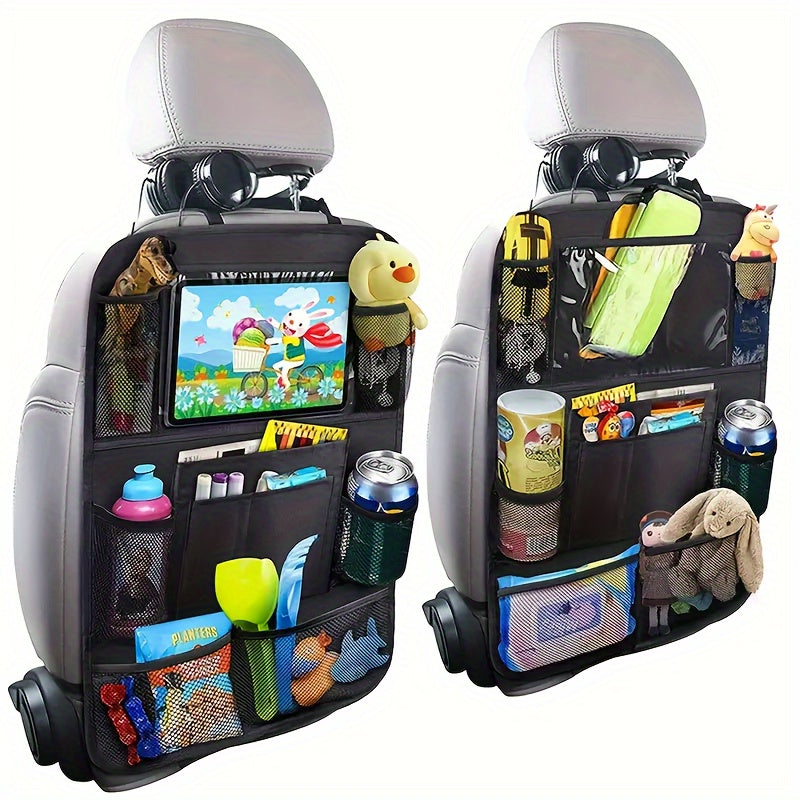 2-Pack Car Backseat Organizer with Tablet Holder and Kick Mats Durable Polyester