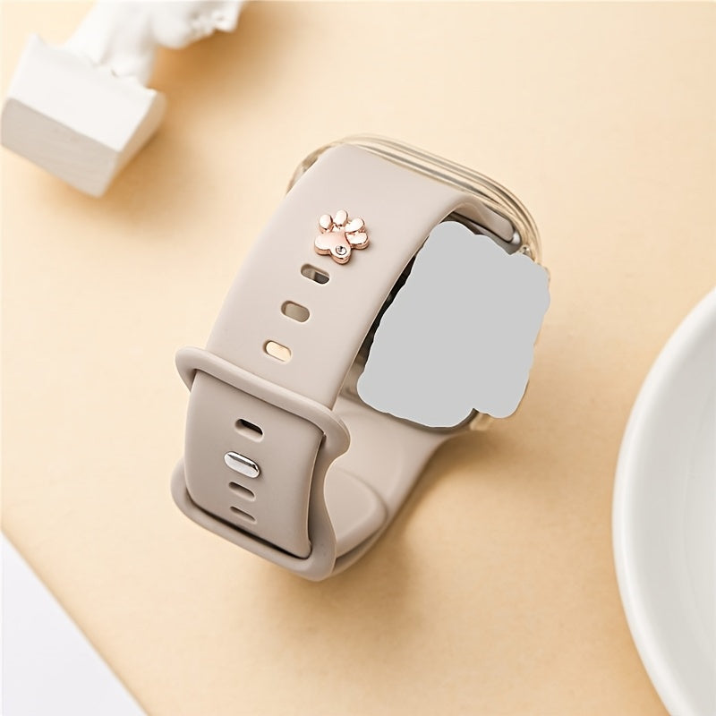 Set of 3 Dog Paw Rhinestone Nail Charms for Silicone Watch Bands Metal Decorative Accessories