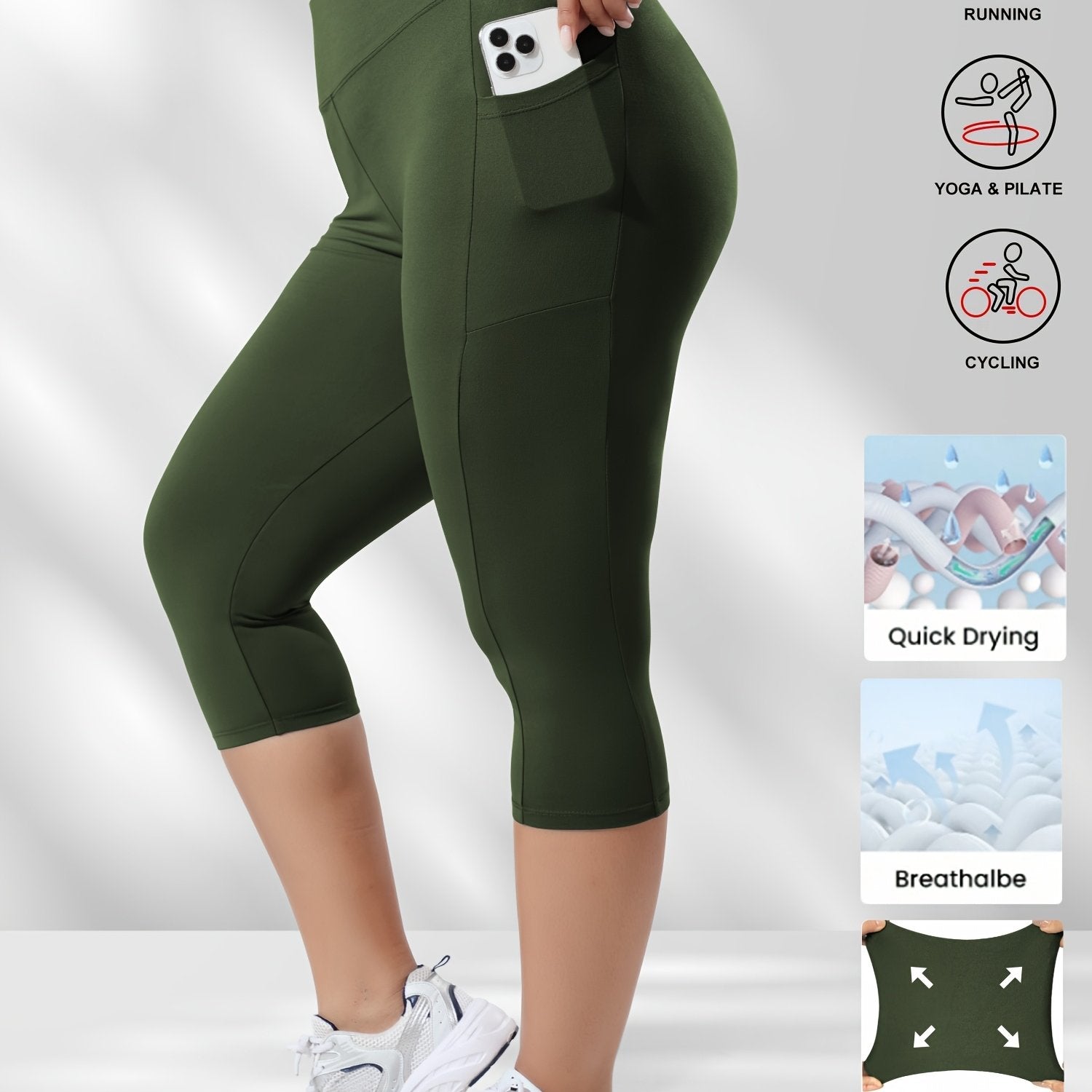 Plus Size Women's High-Waisted Side Stripe Bermuda Shorts Breathable Quick-Dry