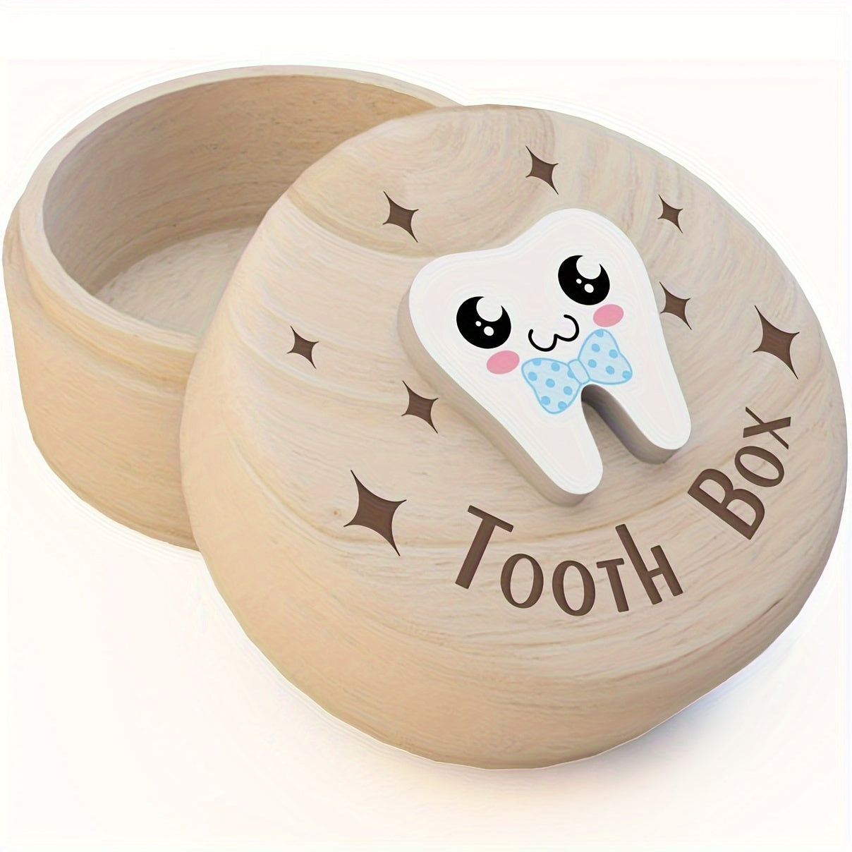 Handcarved Wooden Tooth Fairy Box for Kids with 3D Tooth Holder and Keepsake Storage