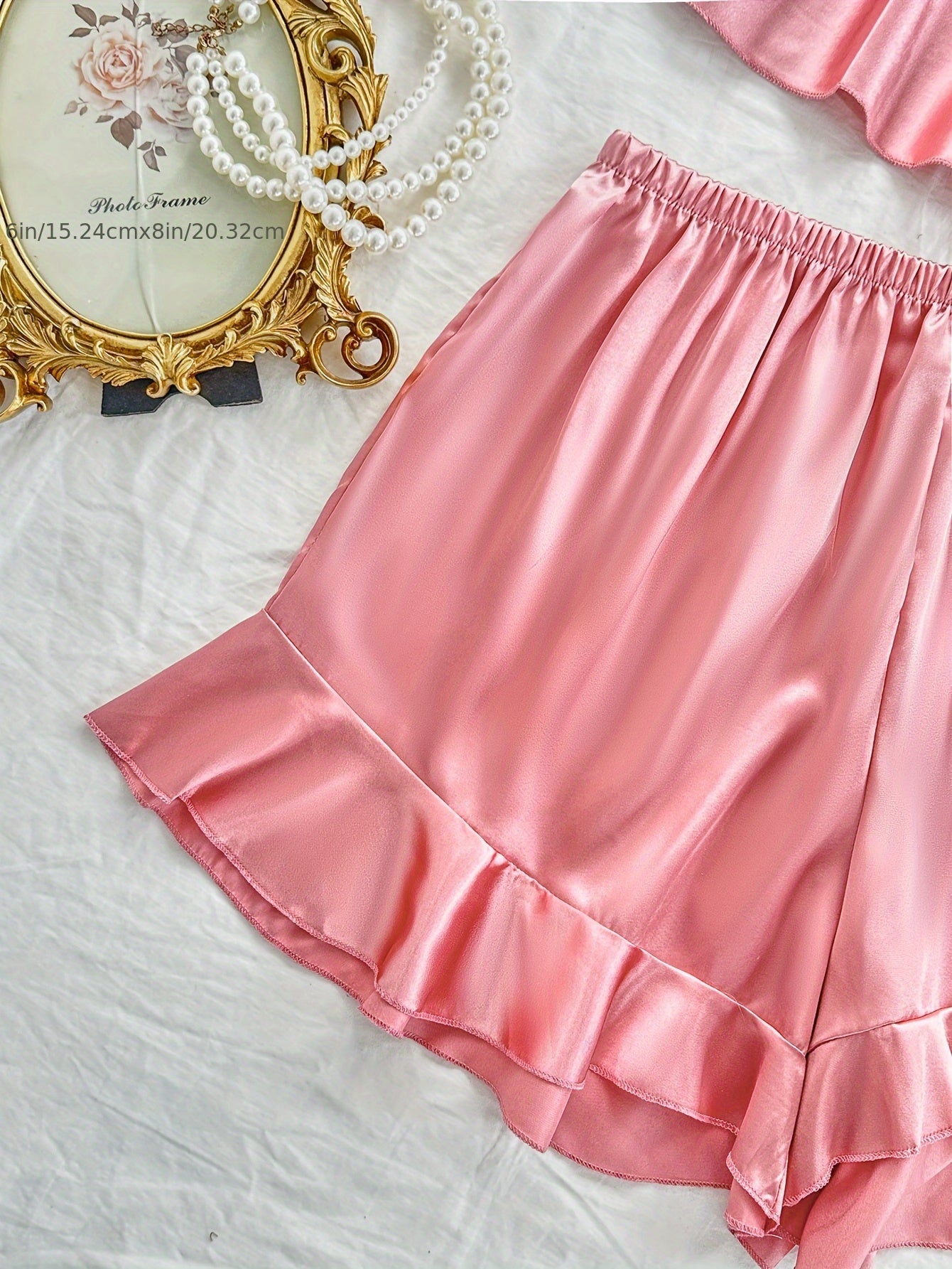 Women's Satin Pink Camisole Sleepwear Set Plus Size Sexy Solid Color