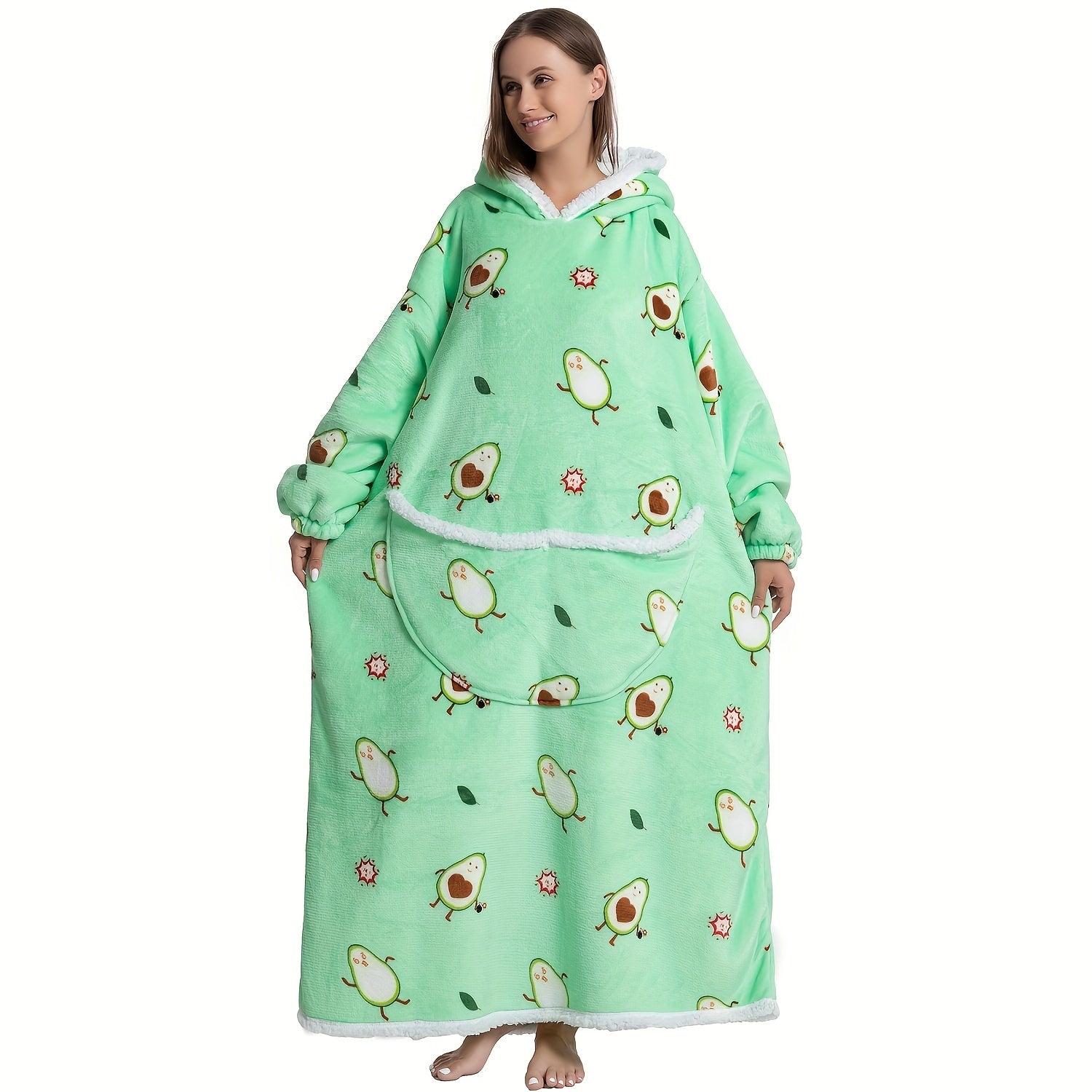 Adult Wearable Blanket Hoodie with Flannel Animal Print Oversized Cozy Knit