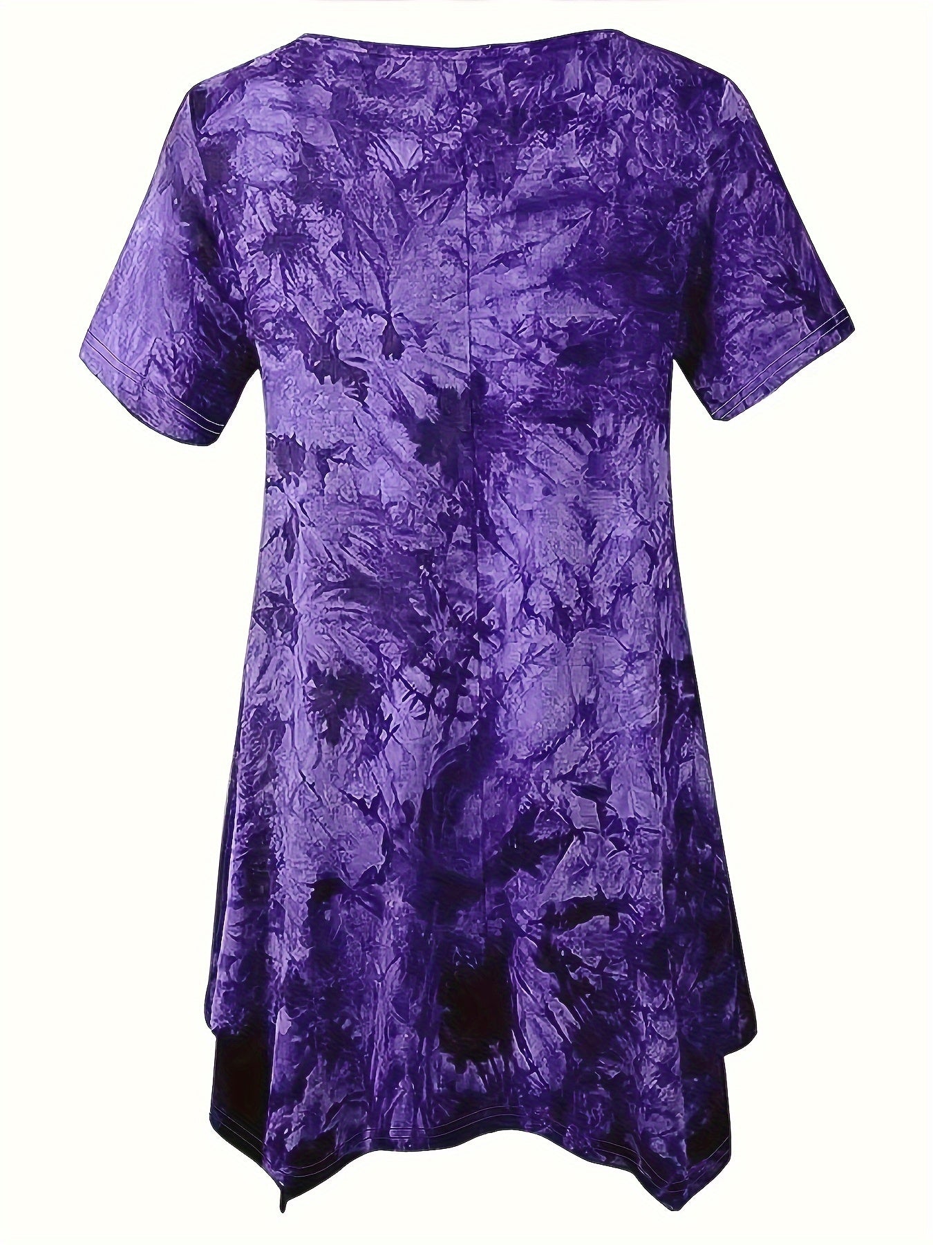 Plus Size Tie Dye Asymmetrical Hem T-Shirt for Women Spring Summer Casual Short Sleeve V-Neck