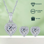 Women's Jewelry Set with Heart-Shaped Silver Earrings and Moissanite Necklace