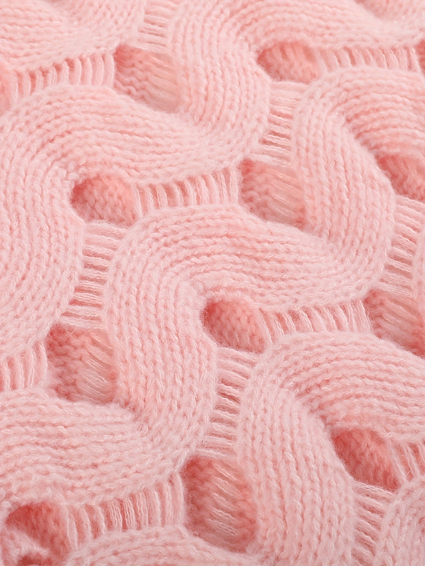 Women Plus Size Long Sleeve Knit Sweater Pink Hollow Ribbed Spring Summer
