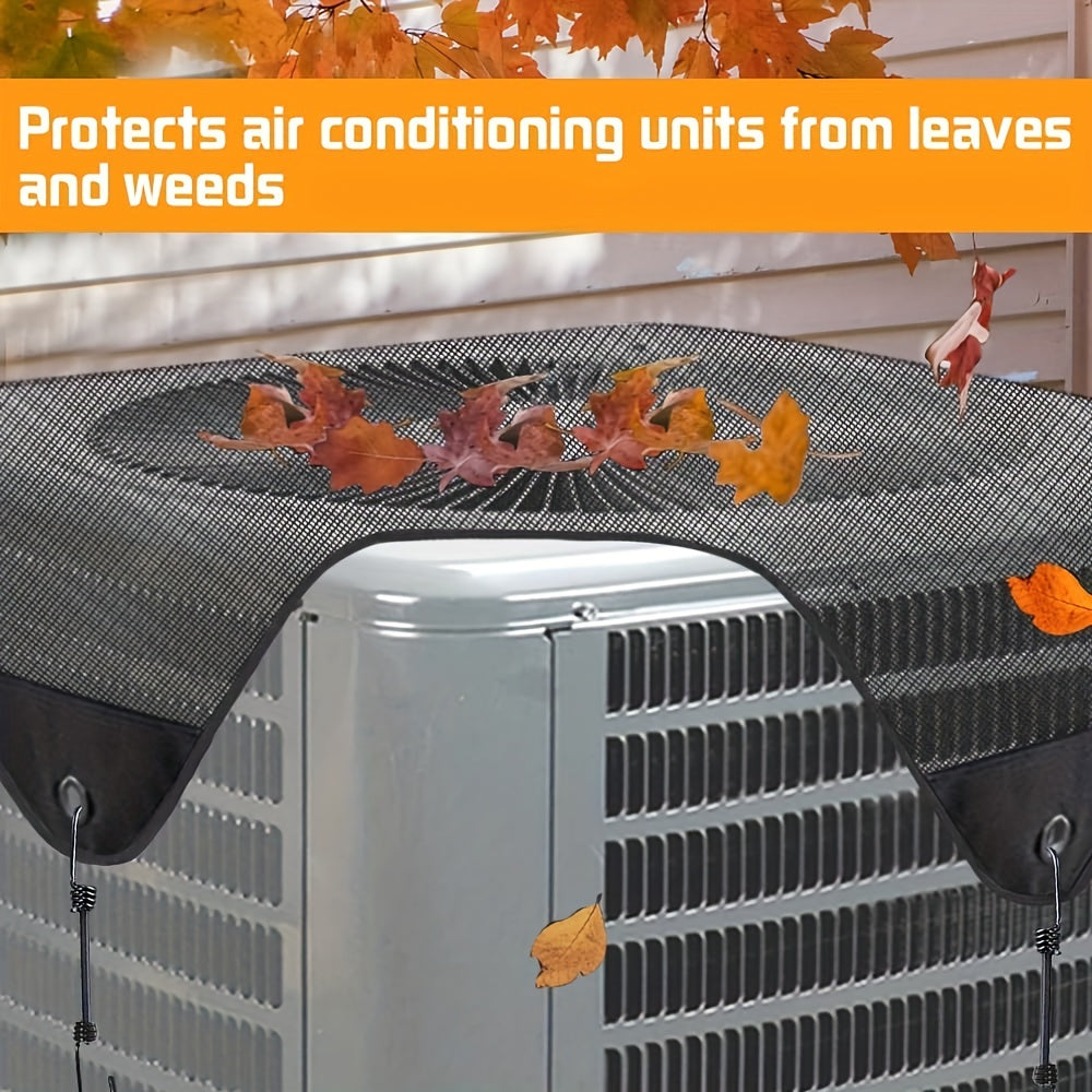 Outdoor AC Unit Cover with Leaf Guard and Bungee Hooks for Protection