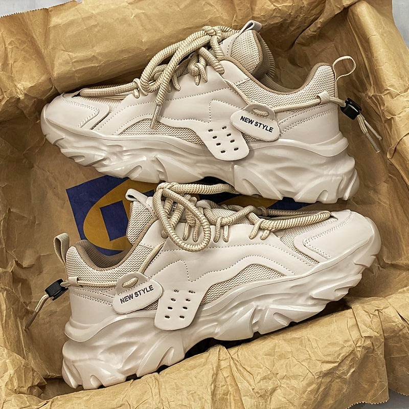 Men's White Thick-Soled Height-Increasing Casual Sneakers for All Seasons