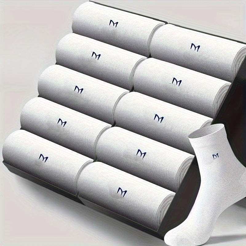 Men's Mid-Calf Business Socks 5-Pack Solid Color Breathable Moisture-Wicking Knit Fabric