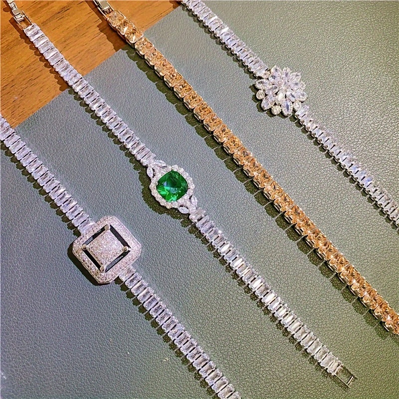 Women’s Cubic Zirconia Bracelet Set with Synthetic Gemstones and Copper Finish