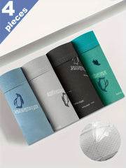 Men's Boxer Briefs 4-Pack Polyester Stretch Fabric Mid-Thigh Random Print