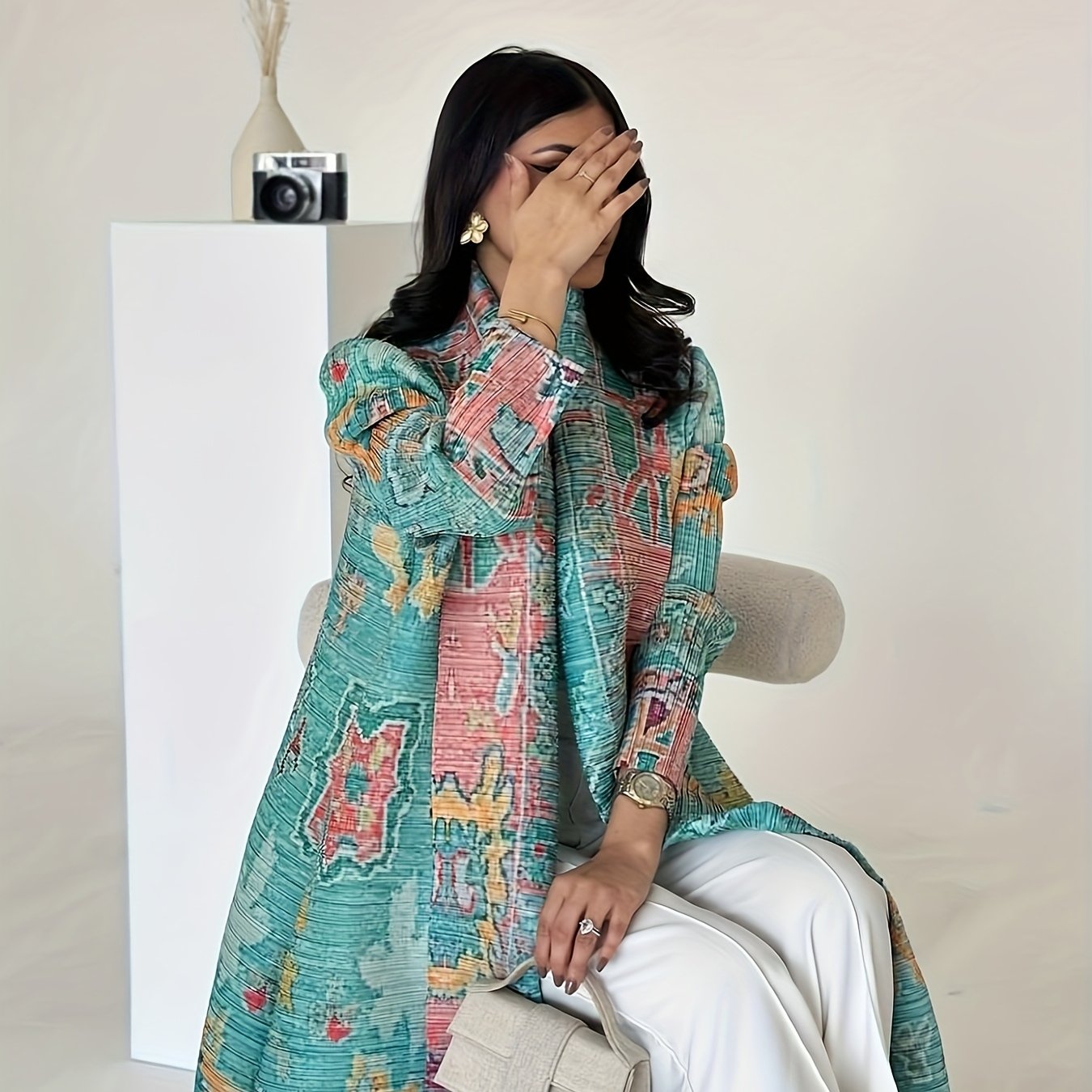 Plus Size Floral Print Kaftan Dress Rayon Polyester Long Sleeve Spring Summer Fall