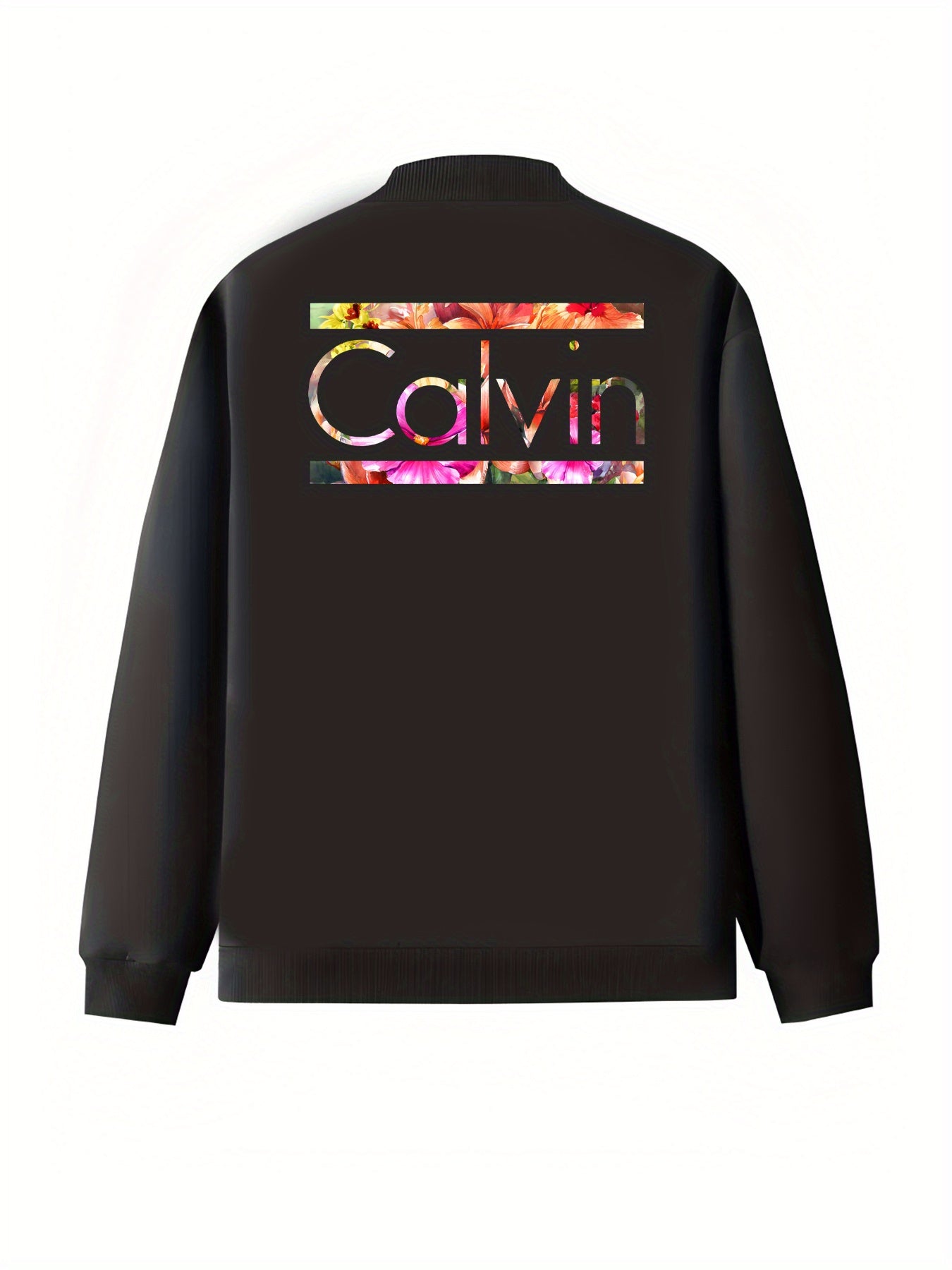 Women's Black Plus Size Jacket with Back Lettering, All-Season Zip-Up Coat