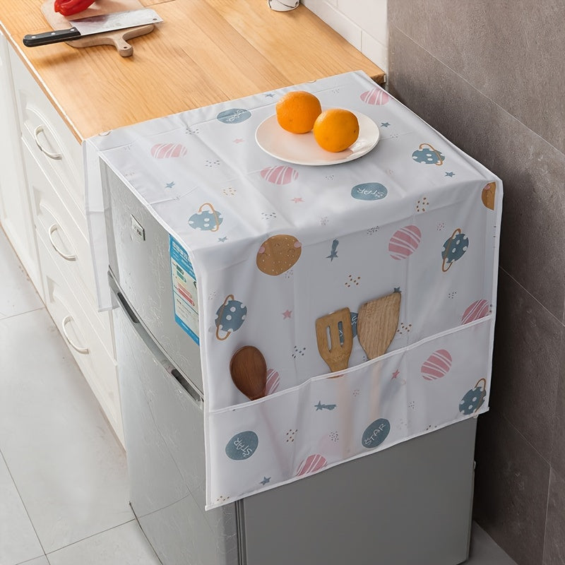 Cartoon-Themed Refrigerator and Microwave Dust Cover with Storage Pockets Durable Plastic