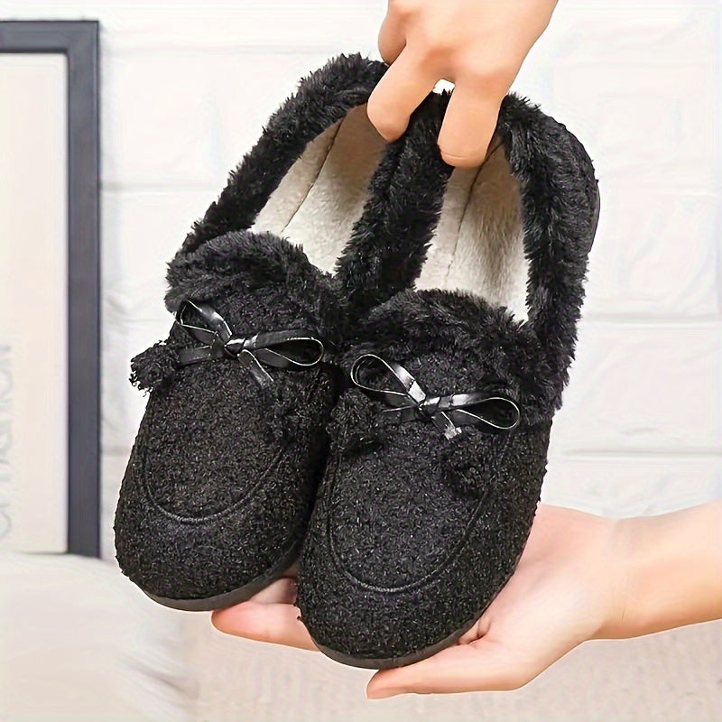 Women's Slip-On Flat Shoes Faux Fur Cuffs Non-Slip Rubber Sole Brown