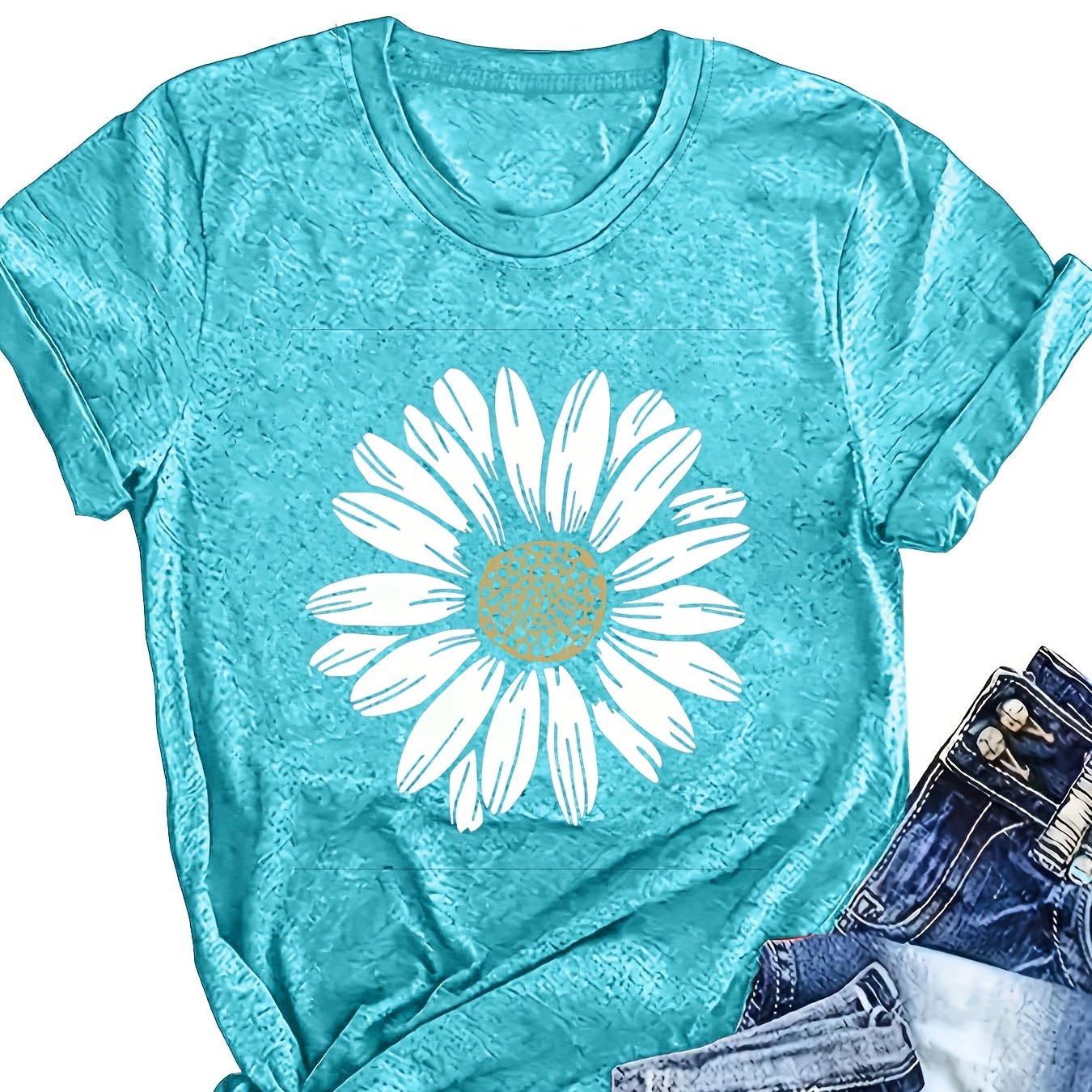 Women's Floral Print Short Sleeve T-Shirt with Slight Stretch