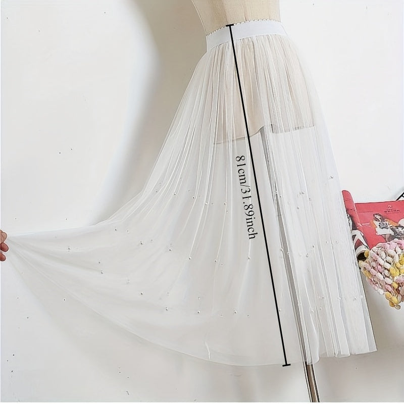 Victorian Gothic Sheer Tulle Skirt with Lace Petticoat for Women