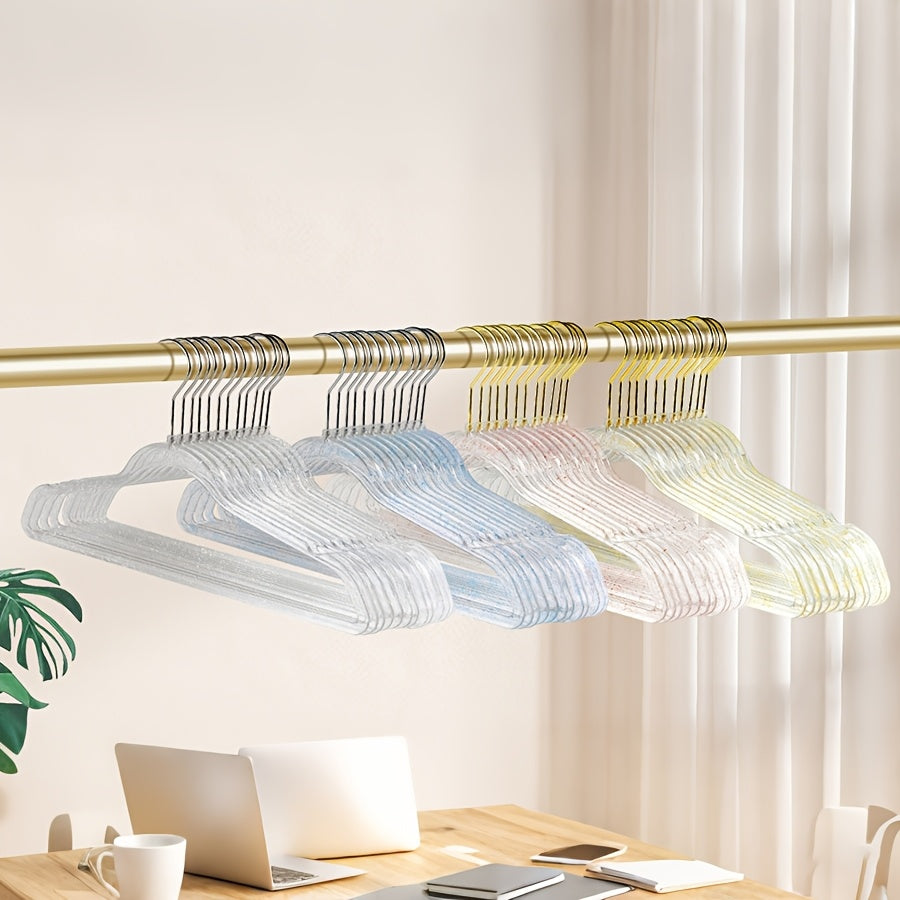 Plastic Clothes Hangers Set, Colored Transparent, Non-Slip, Space-Saving, Round Hangers for Coats, Sweaters, Jackets