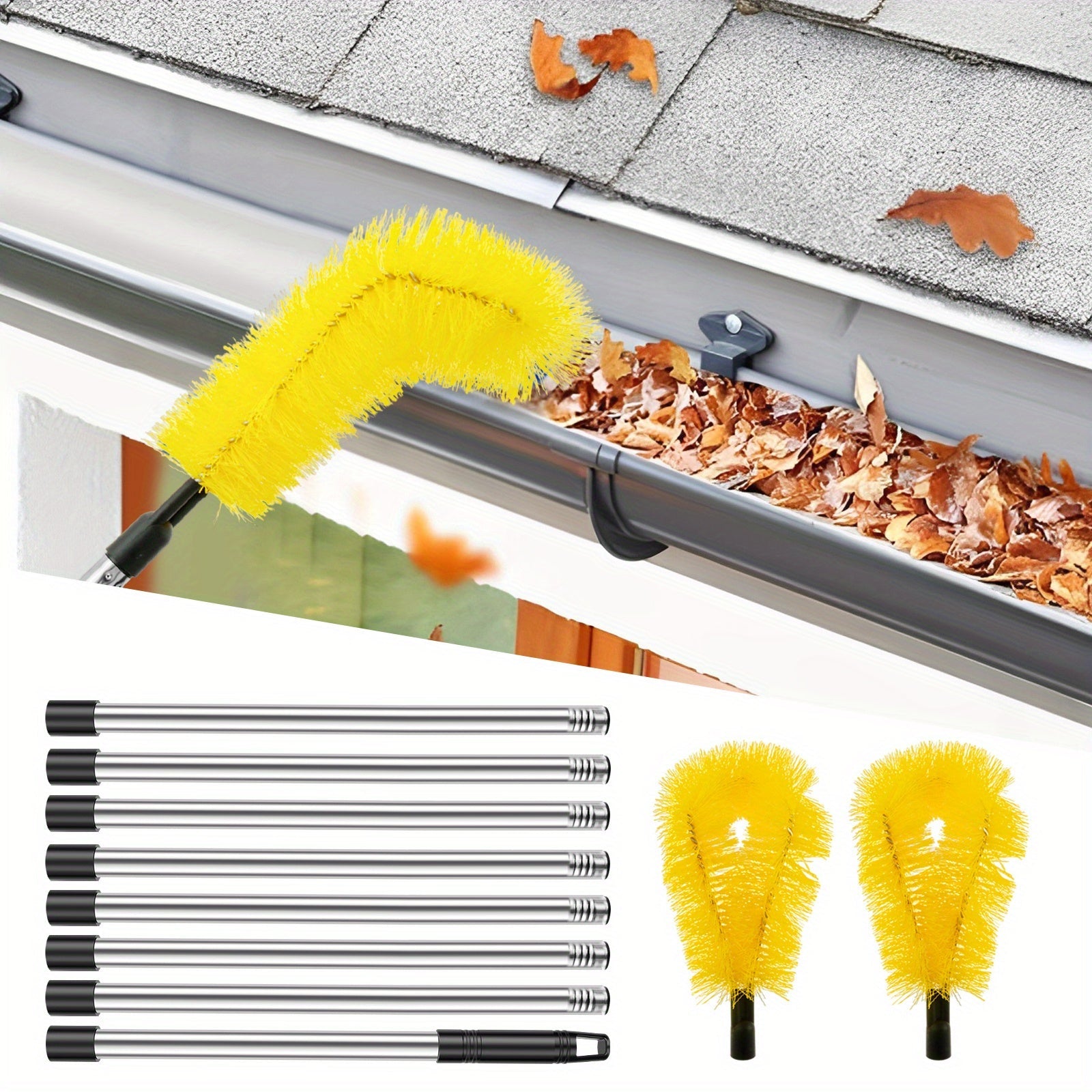 Telescopic Gutter Cleaning Brush Set with Extendable Pole for Debris Removal