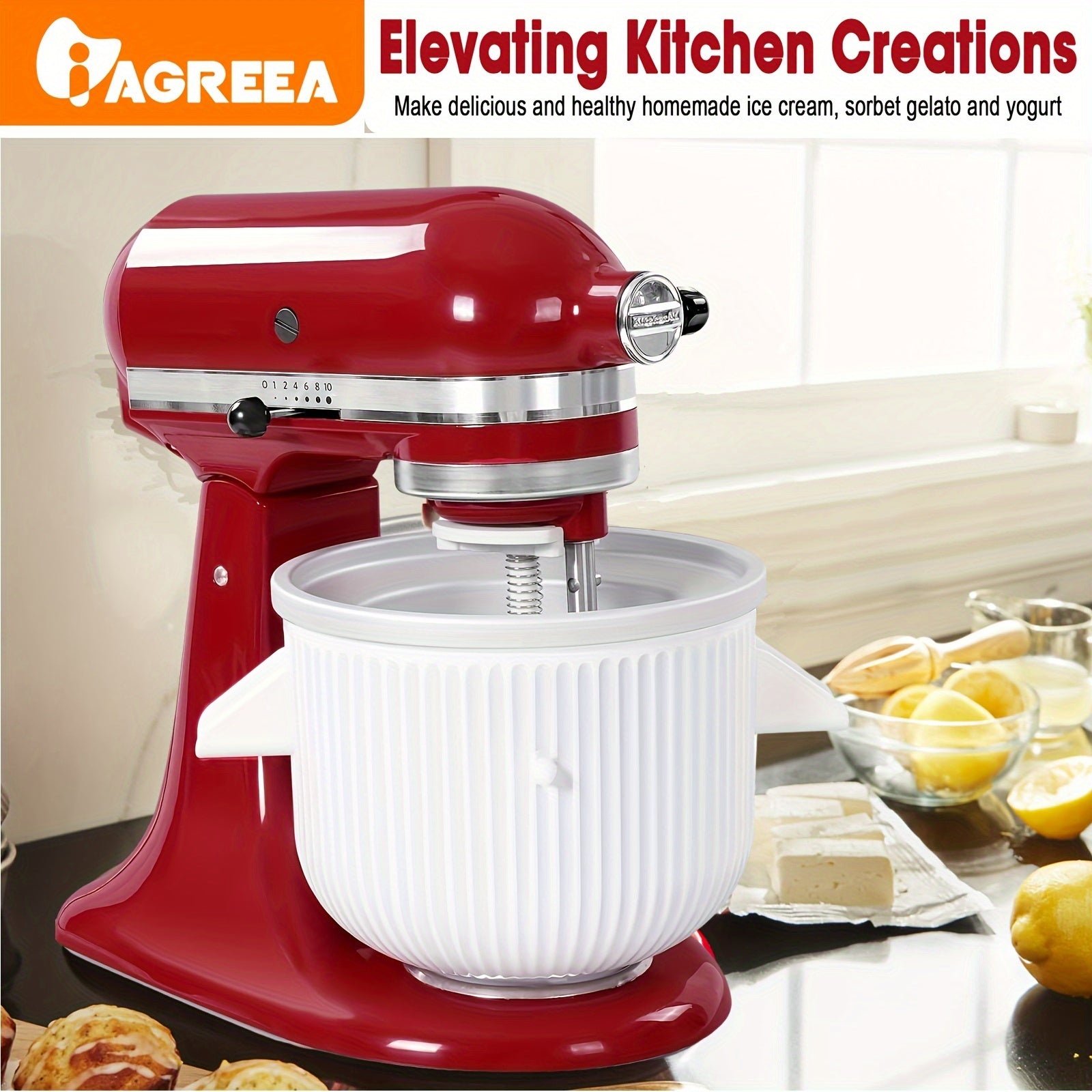 Ice Cream Maker Attachments for Stand Mixer Frozen Yogurt Sorbet 4.5QT-6QT