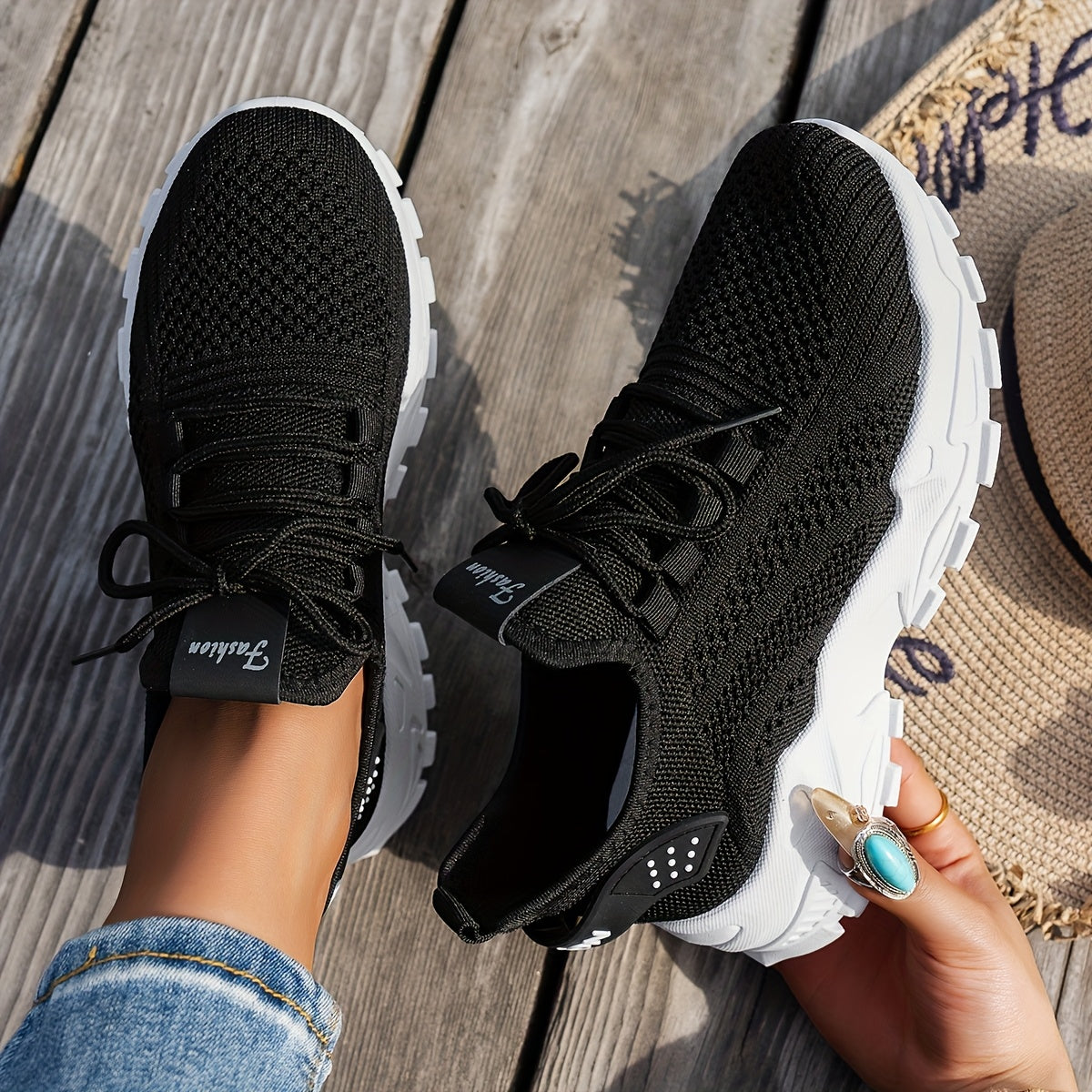 Women’s White Casual Sneakers, Breathable Elastic Upper, Plus Size